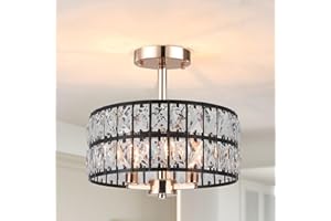 ‎LXWNYY Moderne Deckenleuchte Schwarz Gold Kristall Deckenlampe, 3 Flammige Deckenleuchte Wohnzimmer Metall Rund Ø32cm Kristall Lampenschirm Kronleuchter Deckenlampe Schlafzimmer E14 für Esszimmer Küche Flur