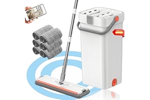 VONALA Mopa Fregona con Cubo Escurridor DuoDry, Cubo Fregona Dos Compartimentos y 6 Mopas de Limpieza Suelos, Mopa para Limpiar Azulejos y Paredes y Ventanas