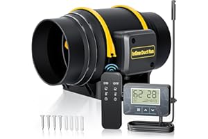 QiCrafe 150mm Extractor de Aire con Mando a Distancia,689m³/h Ventilador de Extracción Temporizador Sensor de Temperatura y Humedad, 35dB Motor de Cobre Puro, Protección Térmica,Cable VDE 3m, Negro