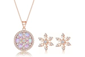 Cangall Zestaw biżuterii na Boże Narodzenie, srebro wysokiej próby 925, płatek śniegu, zestaw biżuterii dla kobiet, 45 + 5 cm, srebrny łańcuszek z zawieszką w kształcie płatka śniegu, słodkie srebrne