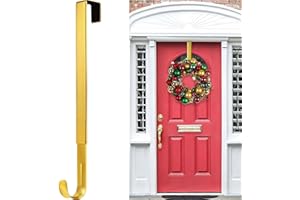 ABCHCHS Wreath Hanger for Front Door - Adjustable Length 15-25 Inch Metal Door Hanger - 20 lbs Larger - Over Door Hooks for Hanging Welcome Sign- Wreath Holder for Christmas Decorations（Gold