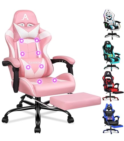 ALFORDSON Gaming massage stoel, racestoel met hoofdsteun, ergonomische bureaustoel, relaxfauteuil, opvouwbare voetensteun, ademend PU-leer, in hoogte verstelbaar, draagvermogen 180 kg, blauw