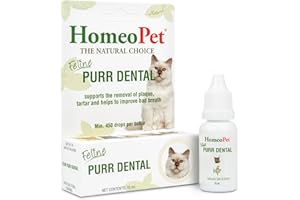 HomeoPet FELINE PURR DENTAL - 100% Natural Pet Medicine. For Healthy Teeth, Gums and Breath. Plaque Build-Up, Tartar & Bad Breath. No Brushing Required - 15 Milliliters, up to 90 doses per bottle