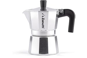 Zanetti, Mama Cafetière Moka en aluminium, machine à café 1 tasse, Moka Espresso avec système anti-goutte, joint en silicone, poignée ergonomique