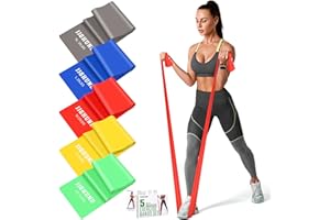 ‎JJSHUND 5 Stück Fitnessbänder Set, 1.5M Gymnastikband Resistance Bands in 5 Stärke Fitnessband Widerstandsbänder für Pilates Yoga Krafttraining für Männer und Frauen