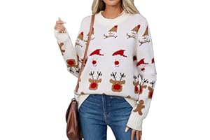 heekpek Jersey Navidad Mujer Cuello Redondo Punto Jersey Oversize Mujer Invierno Termico Jerseys de Navidad Suéter