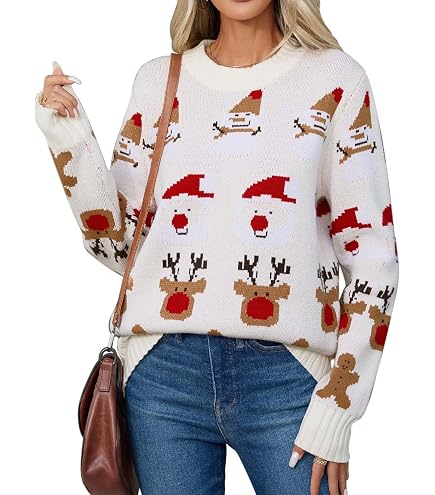 Pull Cardigan Femme Noël - Motif Pain D'épice - Manches Lanterne, Longueur Courte - Polyester Doux - Taille S à XL