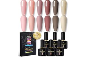 BORN PRETTY Smalto Semipermanente per Unghie Gel Set in Gel UV LED Kit Colori Rosa Nudo Grigio, 6 flaconi in tinta unita per smalto UV Set da 10 ml Soak Off Nail Art Gel Polish