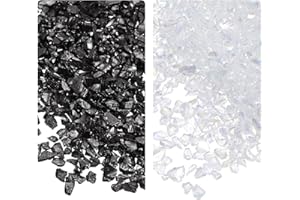 sourcing map 2 Couleurs Paillettes Verre Métallique Pilé Concassé, 1-4mm Irregulier pour Artisanat Bricolage Bijoux Vase Remplissage Epoxy Résine 28g Blanc, Noir