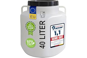 plasteo® 40 Liter Weithalsfass mit Deckel und Griffen Eckig Natur, Lebensmittelecht und BPA-Frei, Futtertonne Kunststofffass Universalfass Deckelfass Wasserfass Regentonne Lagerfass