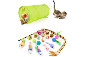 Anka Cat Toys, 21pcs Kitten Toys, Cat Toys for Indoor Cats, Cat Tunnel cat Toys for Indoor Cats Interactive, Mouse Toys Feather Teaser Wand Fish Fluffy Mouse Mice Balls for Kitty and Cats