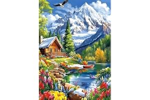 CEOVR kit de peinture diamant de paysage pour adultes, peinture diamant à faire soi-même, 30 x 40 cm, art diamant pour adultes, montagnes enneigées et arbres
