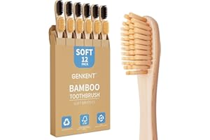 GENKENT 12 cepillos de dientes de bambú natural de carbón de bambú con cerdas suaves sin BPA en color respetuoso con el medio ambiente, cepillos de dientes de madera reciclados biodegradables