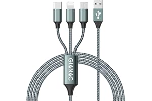 GIANAC Multi kabel USB, uniwersalny kabel do ładowania [1,2 m] szybki kabel do ładowania 3 w 1, kabel do ładowania iP Micro USB typu C, Lightning do iPhone'a, Android Galaxy, Huawei, Oneplus, Sony,