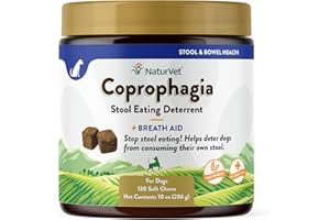 NaturVet – Disuasorio de alimentación de heces de coprofagia – disuade a los Perros de consumir heces – Sin Comer Caca para Perros – Mejorado con ambientador, enzimas y probióticos – 130 masticables