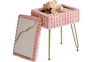 IBUYKE Silla de Maquillaje Rectangular Con Espacio de Almacenamiento, Taburete Otomano, Mesa Con Pies Antideslizantes, Rosa WBD004P