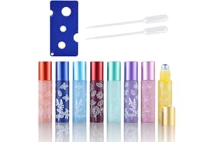 BOYIGOG 8 Stück 10ml Ätherisches Öl Rollflaschen,Roll on Glasflaschen mit Edelstahlkugeln,2 Strohhalm,1 Öffner,2 Ätherisches Öl Tropfer,Nachfüllbare Tragbare Flaschen für Parfüm Massage Ätherisches Öl