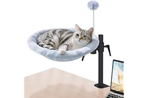 Odoland Katzenbett für Schreibtisch - 360° drehbar & höhenverstellbar, weiches Katzenhängematte mit 2 waschbaren Bezügen Katzenschlafplatz für Homeoffice - Ganzjahresnutzung (Grau)