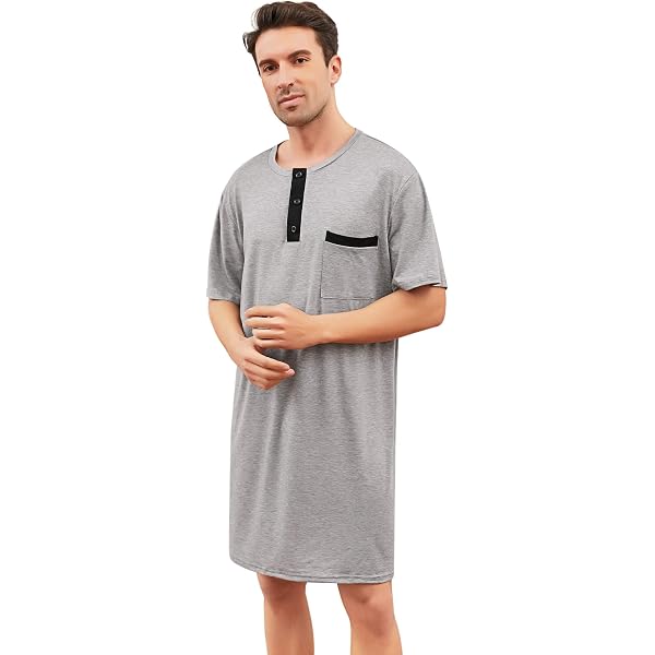 Henry Terre Chemise de nuit à manches longues pour homme - Couleur unie - Poche poitrine - Boutonnière - Taille M à 3XL, bleu marine, M Henry Terre Chemise de nuit à manches longues pour homme - Couleur unie - Poche poitrine - Boutonnière - Taille M à 3XL, bleu marine, M