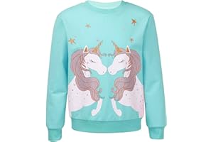Jowowha Mädchen Pullover Sweatshirt Glitzernde Einhörner/Pferd Druck Pulli Rundhals Langarmshirt Casual Jumper Tops Oberteile Gr.98-176