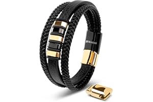 SERASAR Bracelet Cuir Homme [Glory] – Noir/Argent/Or, avec Fermoir Magnétique en Acier Inoxydable, Bracelet Ajustable Homme et Ado Garçon, Accessoires de Bijoux, Idée Cadeau pour Mari, Petit Ami