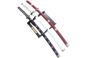 Pack 3 Sabres One Piece Katana en Bois Lame Epee Zoro + Presentoir - Repliksword