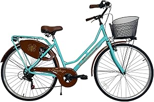 MADICKS Vélo de ville vintage rétro pour femme Pays-Bas Taille 26 avec panier Tiffany - Turquoise avec changement de ville