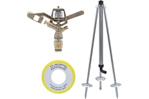 VYRSA Agrarflora Impulsregner Komplettset aus Vollkreisregner VYR-35, Dreibein Stativ mit 3/4 Zoll & 12m Dichtungsband - zur Bewässerung von großen Flächen - für Gärten, Sportplätze, Felder & Gärtnereien