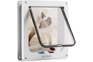 SAILNOVO Klapa dla kota 23,5 x 25 x 5,5 cm, 4-drożne zamknięcie magnetyczne dla kotów i małych psów – drzwi dla psa, klapa dla zwierząt domowych (biała, L)