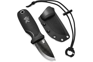 ODENWOLF W-MINI 2 Couteau de cou en D2 – Petit couteau de survie EDC avec étui ingénieux et firesteel – Lame fixe résistante – Parfait pour bushcraft et activités outdoor