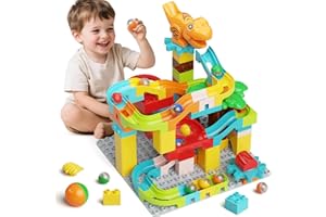 STEM MATCH Murmelbahn Bausteine Dinosaurier Spielzeuge, Kinder STEM Spielzeug Dino Kugelbahn Set ab 3 4 5 6 Jahre Jungen Mädchen (90pcs-Dinosaurier Murmelbahn)