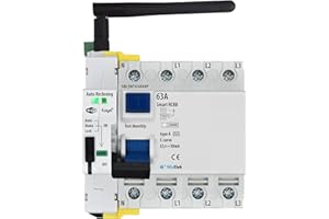 SMART-HOME Interrupteur Différentiel Triphasé 30mA Type A & AC 63A 42kW - Réarmement Automatique - Fonctionnement Manuel et Programmation ON/OFF Heure/Jour via App Tuya Wi-Fi - Certifié RCCB EN 61008-1