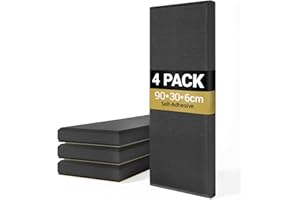 TONOR 4 PCS Grandi Pannelli Fonoassorbenti, 90x30x6 cm Pannello Acustica 3D in Fibra di Vetro con Autoadesivo, Pannello Decorativo per pareti che Assorbe L'eco, per Studio/Soggiorno/Casa/Ufficio, Nero