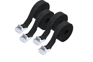 Bailinks Lot de 4 sangles d'arrimage à cliquet, 1,5 m x 25 mm, tendeurs robustes et réglables pour motos, cargaisons, camions, remorques, bagages (noir)