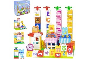 MIRTHBEN Cabeeskii Lot de 103 grandes briques de construction avec motifs imprimés : animaux, chiffres et fruits - Comprend une plaque de base et des accessoires - Compatible avec les marques majeures