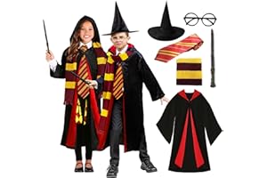BITOWO Robe Harry Costume Kids 4-13+Year with Scarf Tie Wands Hat Glasses Cosplay World Book Day Magician Costume Girls Magic School Uniform Boy Wizard Fancy Dress Wizard Outfit Cape Cloak