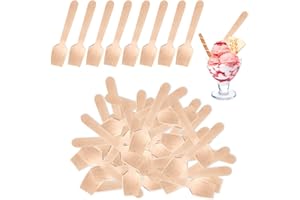 LSYYSL 100 szt. drewnianych łyżeczek, mini łyżka, deserowe i do lodów, biodegradowalne, ekologiczne