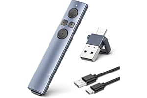 ZRZLMVP Presenter mit Pointer - RF 2.4GHz Wireless Präsenter Recargable Powerpoint Fernbedienung Präsentationsfernbedienung, USB Typ C PPT Pointer für Präsentationen mit Hyperlink & Volumen Kontrolle