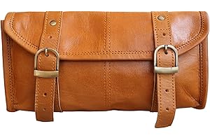 american blue Sacoche de moto vintage en cuir de chèvre véritable avec fermeture à boucle à 2 sangles, sac à outils marron à dégagement rapide renforcé pour guidon, fourches, sacoche de vélo en cuir