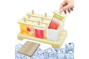 HASAIKA® Molde para Helados, DIY Molde Helado, 9 piezas Cavidades Moldes para Helados con Palo, Reutilizable Moldes para Helados de Grado Alimenticio, Beige