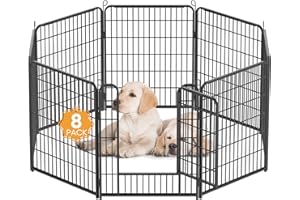 Kidsbuddy Puppy Playpen, Dog Playpen, 8 Grids, Each 80 x 65 cm, Automatic Locking, Flexible and Foldable, Puppy Run with Door, Puppy Gate, Outdoor Run Dog, Animal Playpen for Indoor and Outdoor Use