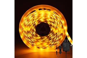 ShineBurky Striscia LED 5 Metri 12V Giallo, Luci LED Striscia Luminoso IP65 Impermeabile 300LEDs Strisce LED Flessibili per Interno Esterno Cucina Hotel Natale Decorazione (con Alimentatore)