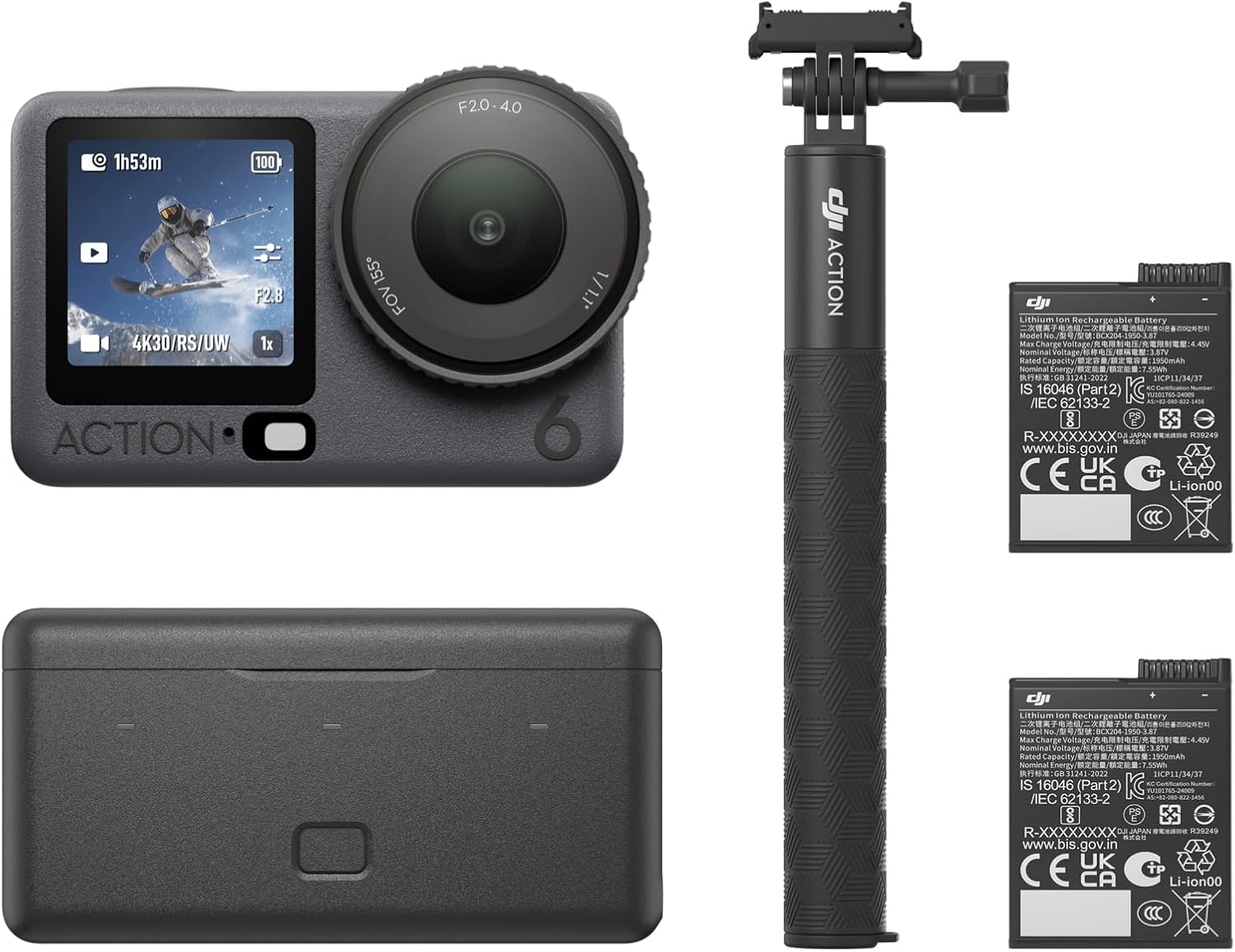 DJI Osmo Action 6 Enhanced Combo, Action Camera With 1/1.1″ Square Sensor, Variable Aperture of f/2.0–f/4.0, Extended Battery Life With 2 Batteries, Action Camera 8K for Extended Outdoor Filming