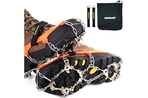SONGWIN Ice Tacchetti, Ramponi ad Artiglio a 19 Denti, Vere punte in acciaio inossidabile e silicone resistente, Antiscivolo ghiaccio trazione per Outdoor Sci Ghiaccio Neve Escursioni Arrampicata.