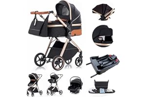 Gcarebb Cochecito 3 en 1, Cochecitos Citadines con asiento de coche, cochecito portátil plegable con un clic, cochecitos combinados de paisaje alto marco de aluminio