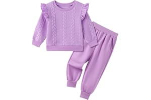 ESHOO Baby Girls 2 Pieces Outfits Toddler Ruffle Ribbed Long Sleeve Sweatshirt Pant Set Kids Solid Color Fall Winter Tracksuit