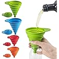 Hasgard-Funnels-Collapsible-Silicone-Set-Filling-Small-Bottles, Set of Four, Foldable Upgraded Funnels, Fold Almost Flat for 