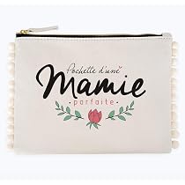 Manahia Pochette Pompon "Mamie Parfaite" – Trousse En Coton Doux Avec Pompons, Cadeau Touchant Fête Des Mamies, Anniversaire, Noël Ou Grossesse