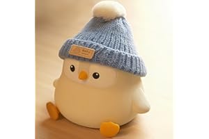 FAMIDUO Lampade Bambini Cameretta Pinguino con Cappello Lavorato a Maglia, Lampada Pinguino Morbida Kawaii, Silicone per Uso Alimentare,Luce Notturna Dimmerabile,LED Ricaricabile Luce Notturna Bambini
