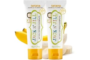 Jack N' Jill Kids Natural Toothpaste, Fluoride Free Toothpaste, Helps Soothe Gums and Fight Tooth Decay, Toothpaste for Baby, Toddler and Children 6 Months Plus Banana Flavour 2 x 50g